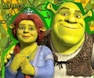 Puzzle Shrek και Fiona στην αγάπη και πολύ χαρούμενος